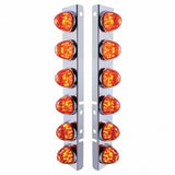 Peterbilt Stainless Front Air Cleaner Bracket w/ Twelve 17 LED Watermelon Lights & Stainless Bezels- Amber LED/Dark Amber Lens
