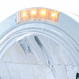 Stainless Steel Bullet Classic Headlight H4 w/ 10 Amber LED & Dual Mode LED Signal - Clear Lens