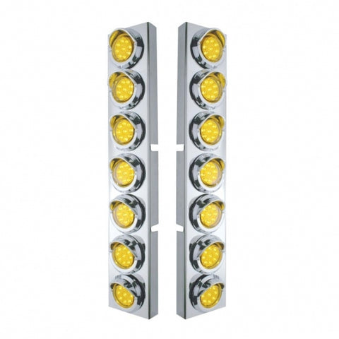 Kenworth Stainless Front Air Cleaner Bracket w/ Fourteen 9 LED 2" Lights & Visors - Amber LED/Amber Lens