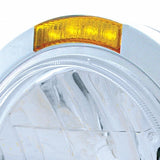 Stainless Steel Bullet Classic Headlight H4 w/ 10 Amber LED & LED Signal - Amber Lens