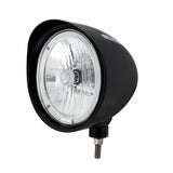 Black "Billet" Style Groove Headlight w/ Visor 9007 Bulb w/ White LED Halo Rim