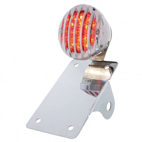 Motorcycle LED "Bobber" Style Vertical Tail Light w/Chrome Grille Bezel-Red Lens