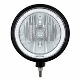 Black "Billet" Style Groove Headlight 9007 Bulb w/ White LED Halo Rim