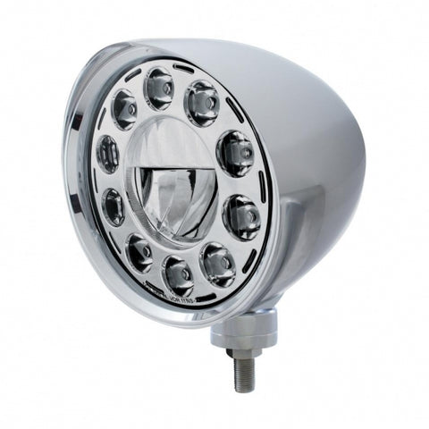 Chrome "Chopper" Headlight w/ Smooth Visor 11 LED Bulb