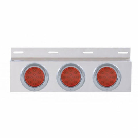 Stainless Top Mud Flap Plate w/ Three 12 LED 4" Lights & Visors - Red LED/Red Lens