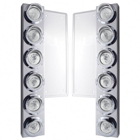 Freightliner Stainless Front Air Cleaner Bracket w/ Twelve 9 LED 2" Beehive Lights & Visors - Amber LED/Clear Lens