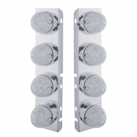 Peterbilt Stainless Front Air Cleaner Bracket w/ Eight 19 LED Bullet Style Lights & Bezels - Amber LED/Clear Lens