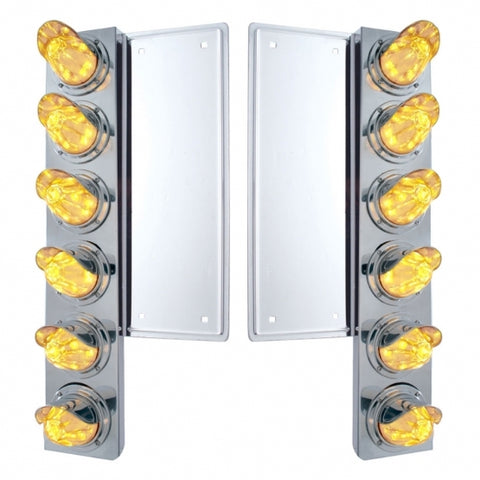 Freightliner Stainless Front Air Cleaner Bracket w/ Twelve 11 LED Watermelon Lights & Visors - Amber LED/Clear Lens