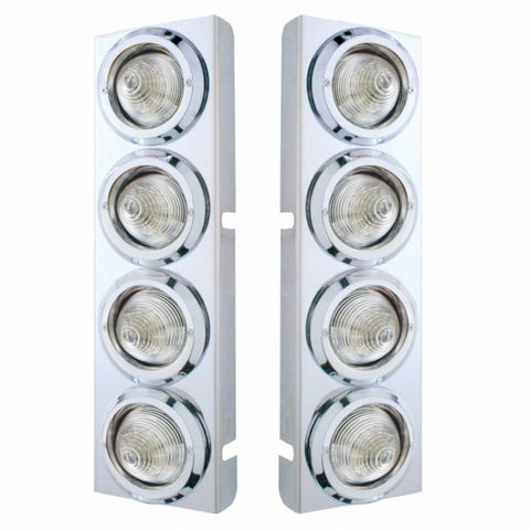 Peterbilt Stainless Front Air Cleaner Bracket w/ Eight 9 LED 2" Beehive Lights & Bezels - Amber LED/Clear Lens