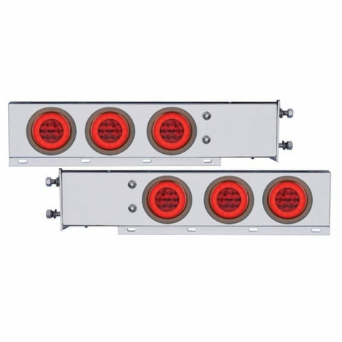 3 3/4" Bolt Pattern Stainless Spring Loaded Light Bar w/ Six 21 LED 4" "GLO" Lights & Grommets - Red LED/Red Lens