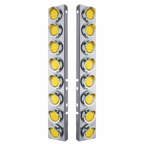 Peterbilt Front Air Cleaner Kit w/ 16 Reflector LED Lights & Visor - Amber LED/Amber Lens