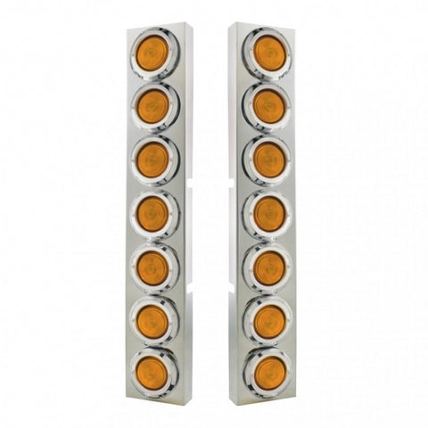 Kenworth Stainless Front Air Cleaner Bracket w/ Fourteen 2" Flat Lights & Bezels - Amber Lens