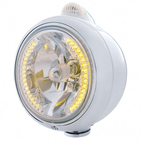 Stainless Steel Guide 682-C Headlight H4 w/ 34 Amber LED & LED Signal - Clear Lens