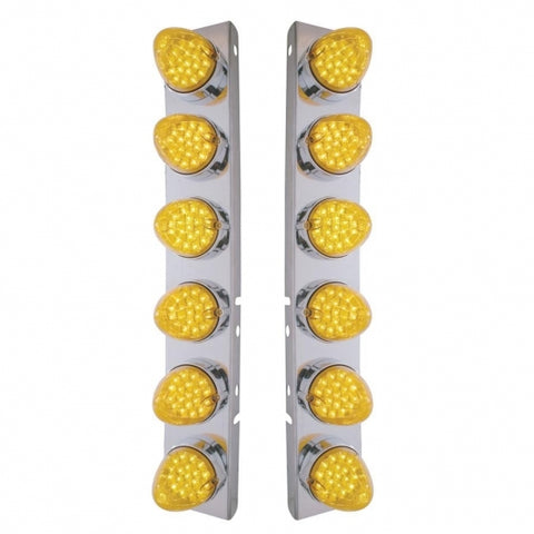 Peterbilt Stainless Front Air Cleaner Bracket w/ Twelve 19 LED Reflector Lights & Bezels - Amber LED/Amber Lens