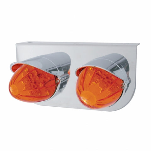 Stainless Light Bracket w/ Two 19 LED Watermelon Lights & Visors - Amber LED/Dark Amber Lens