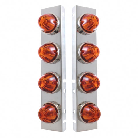 Peterbilt Stainless Front Air Cleaner Bracket w/ Eight Glass Watermelon Lights & Stainless Bezels - Dark Amber Lens
