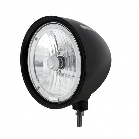 Black "Billet" Style Groove Headlight 9007 Bulb w/ White LED Halo Rim