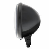 Black 5 3/4" Motorcycle Headlight 8 LED Bulb w/Silver Bar - Bottom Mount