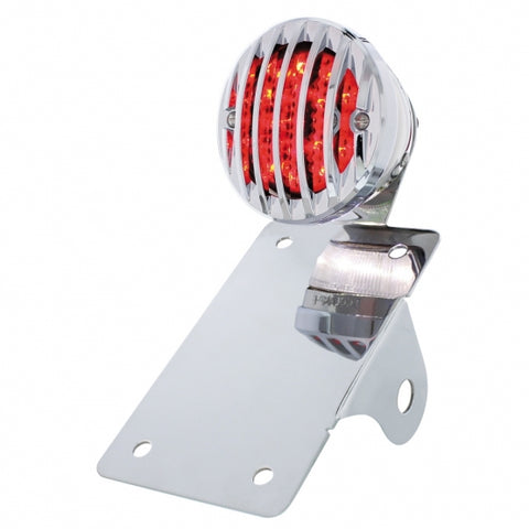 Motorcycle LED "Bobber" Style Vertical Tail Light w/Chrome Grille Bezel-Smoke Lens