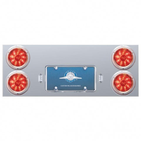 Stainless Rear Center Panel w/ Four 10 LED 4" Lights & Bezels - Red LED/Red Lens