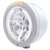 Stainless Steel Bullet Half Moon Headlight H4 w/ White LED & Dual Mode LED Signal-Clear Lens