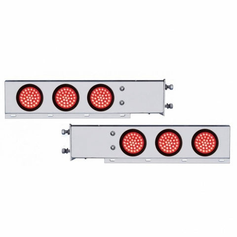 3 3/4" Bolt Pattern Stainless Spring Loaded Light Bar w/ Six 36 LED 4" Lights & Grommets - Red LED/Red Lens