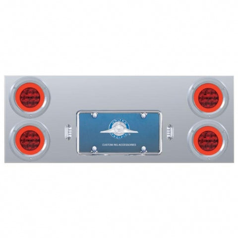 Stainless Rear Center Panel w/ Four 21 LED 4" "GLO" Lights & Bezels - Red LED/Red Lens
