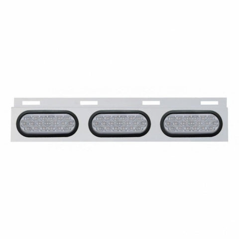 Stainless Top Mud Flap Plate w/ Three 19 LED 6" Oval Lights & Grommets - Red LED/Clear Lens