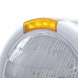Stainless Steel Classic Half Moon Headlight 6014 Bulb & LED Turn Signal - Amber Lens
