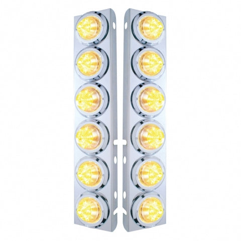 Peterbilt Stainless Front Air Cleaner Bracket w/ Twelve 9 LED 2" Beehive Lights & Bezels - Amber LED/Clear Lens