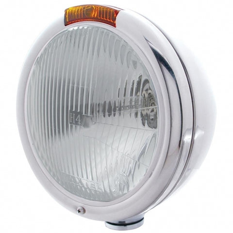 Chrome Classic Headlight H4 Bulb & Turn Signal - Amber Lens