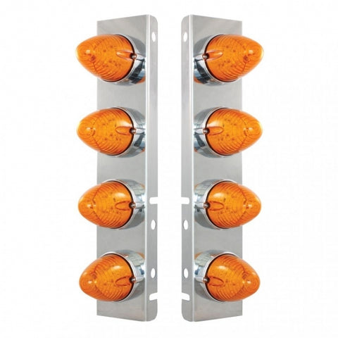 Peterbilt Stainless Front Air Cleaner Bracket w/ Eight 19 LED Beehive Lights & Bezels - Amber LED/Amber Lens