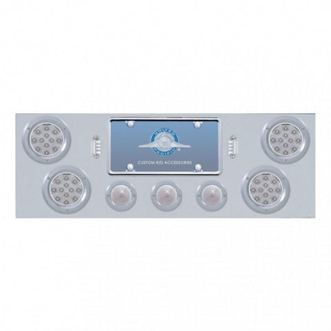 Stainless Rear Center Panel w/ Four 12 LED 4" Reflector Lights & Three 13 LED 2 1/2" Beehive Lights & Bezels - Red LED/Clear Lens