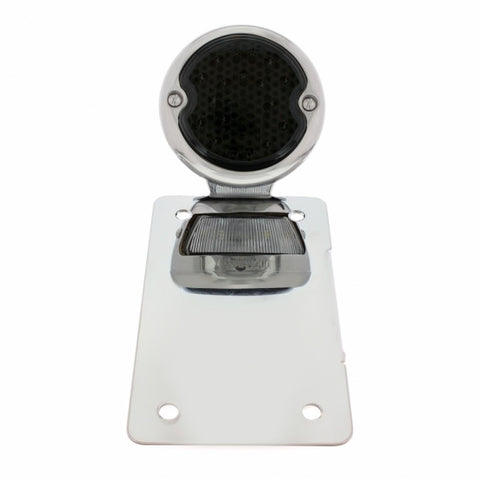 LED Chrome "Bobber" Style Vertical Tail Light With License Light - Smoke Lens