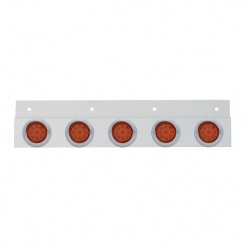 Stainless Top Mud Flap Plate w/ Five 9 LED 2" Reflector Lights & Visors - Red LED/Red Lens