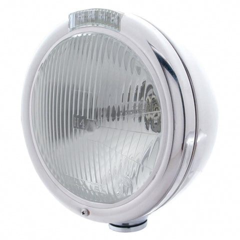 Stainless Steel Classic Headlight H4 Bulb & LED Turn Signal - Clear Lens