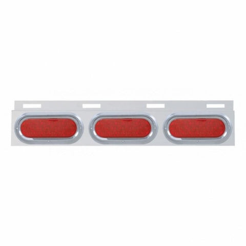 Stainless Top Mud Flap Plate w/ Three 19 LED 6" Oval Lights & Visors - Red LED/Red Lens