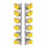 Peterbilt Stainless Front Air Cleaner Bracket w/ Twelve 19 LED Watermelon Lights & Visors - Amber LED/Amber Lens