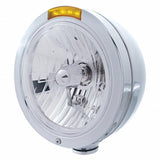 Stainless Steel Bullet Classic Headlight Crystal H4 Bulb & LED Turn Signal - Amber Lens