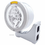 Stainless Steel Bullet Half Moon Headlight H4 w/ White LED & Dual Mode LED Signal-Amber Lens