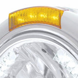 Stainless Steel Classic Half Moon Headlight H4 w/ White LED & Signal - Amber Lens