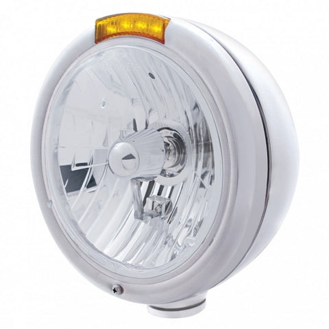Stainless Steel Classic Headlight Crystal H4 Bulb & LED Turn Signal - Amber Lens