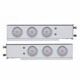 3 3/4" Bolt Pattern Stainless Spring Loaded Light Bar w/ Six 4" 10 LED Lights & Visors - Red LED/Clear Lens