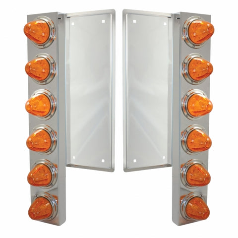 Freightliner Stainless Front Air Cleaner Bracket w/ Twelve 11 LED Watermelon Lights & Bezels - Amber LED/Amber Lens