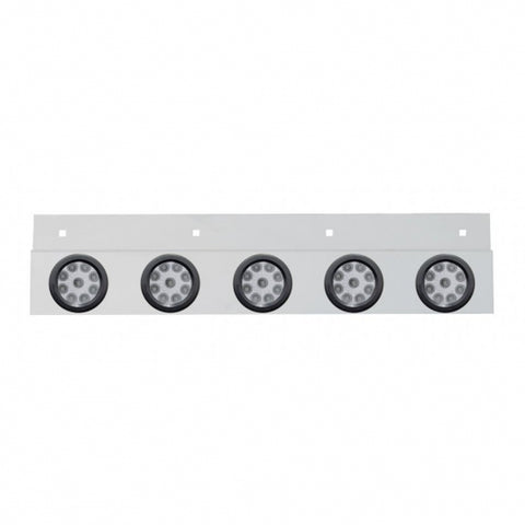 Stainless Top Mud Flap Plate w/ Five 9 LED 2" Reflector Lights & Grommets - Red LED/Clear Lens