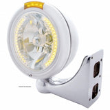 Chrome Classic Headlight H4 w/34 Amber LED & LED Signal - Amber Lens