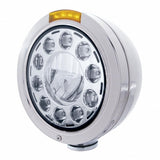 Stainless Bullet Classic Headlight 11 LED Bulb w/ LED Signal - Amber Lens