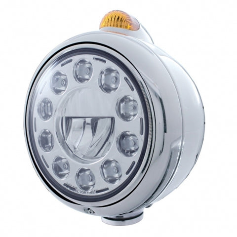 Stainless Steel Guide 682-C Headlight 11 LED Bulb & Dual Mode LED Signal-Amber Lens
