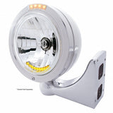 Stainless Steel Bullet Classic Headlight H4 w/ 10 Amber LED & LED Signal - Clear Lens