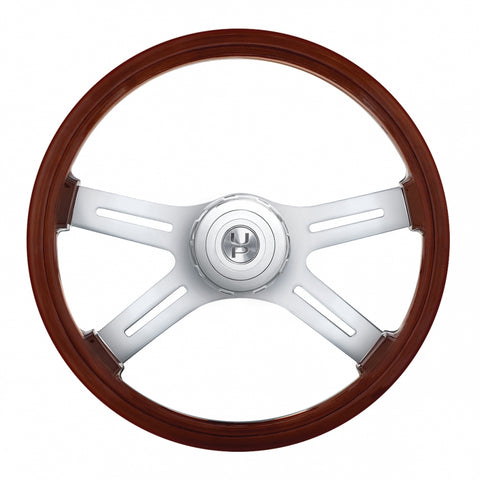 18" 4-Spoke Wood Steering Wheel For 2006+ Peterbilt & 2003+ Kenworth Trucks